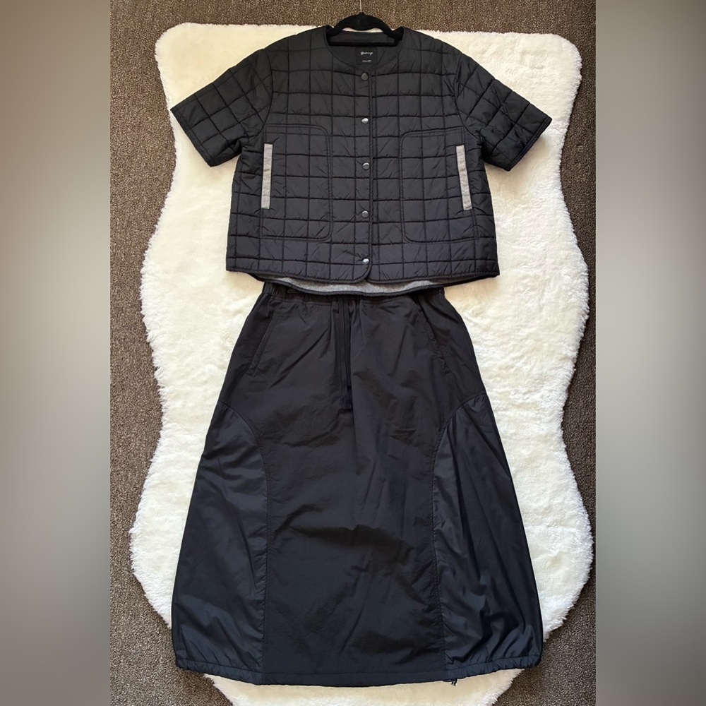 Black Nylon Winter Two Piece Skirt & Vest Set Made in Korea